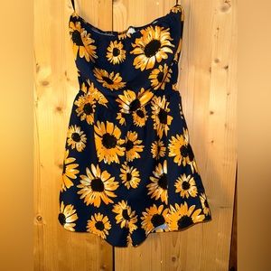 Floerns Women's Summer Floral Strapless Short Romper Jumpsuit A Navy Sunflower